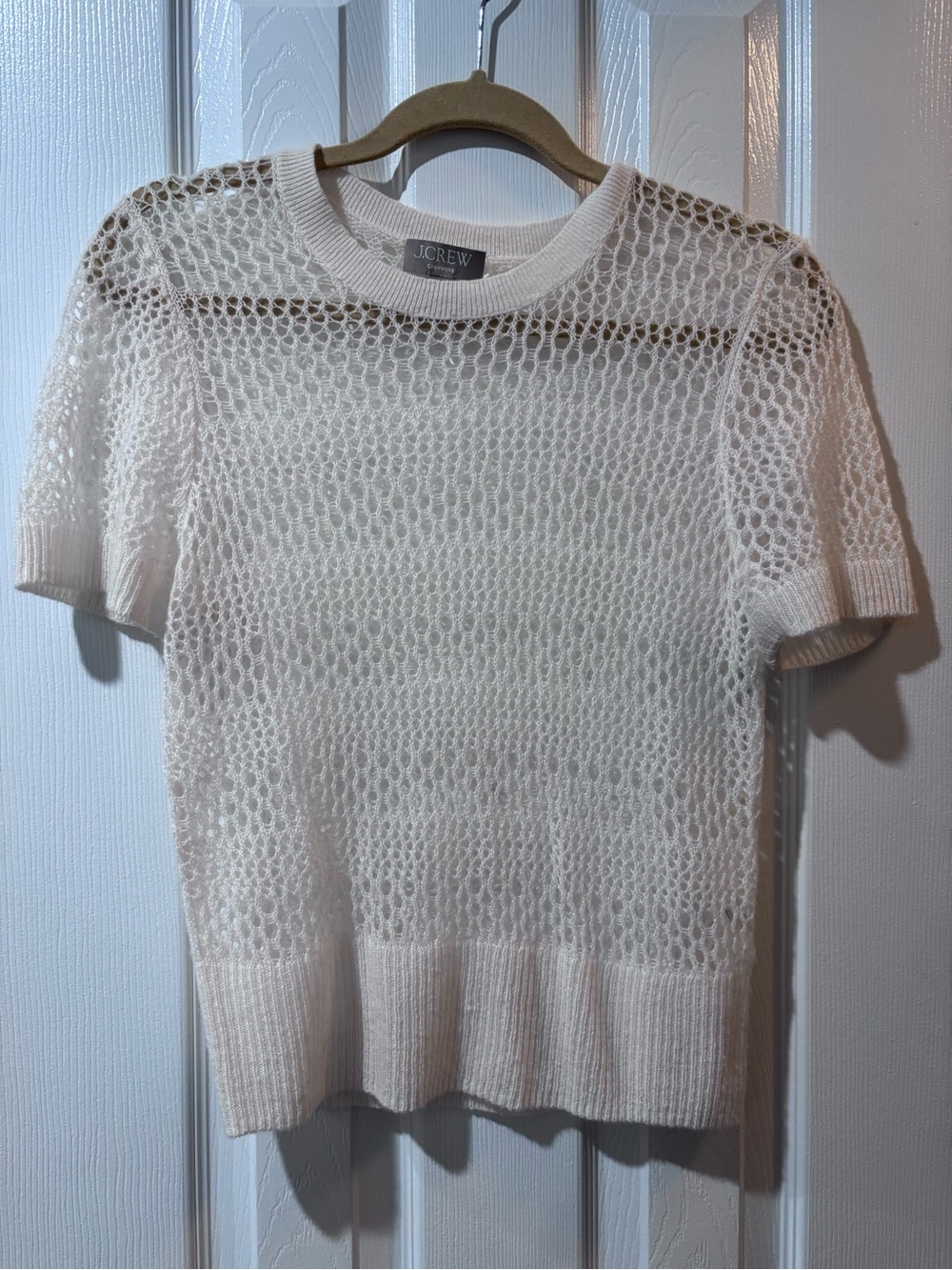 J. Crew Women's Cream cashmere Open-Knit Short Sleeve Sweater
